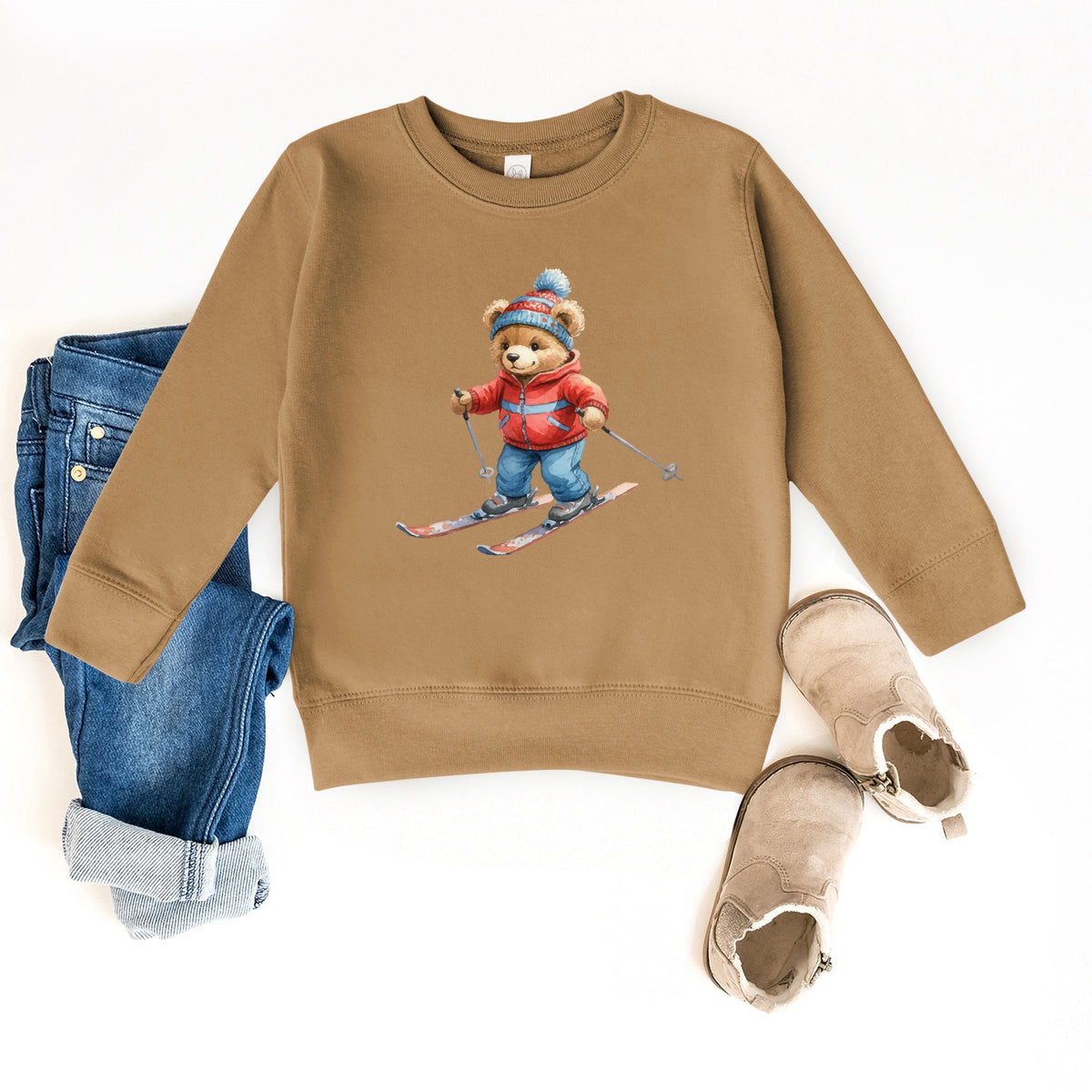 Skiing Bear Watercolor - Toddler Graphic Sweatshirt