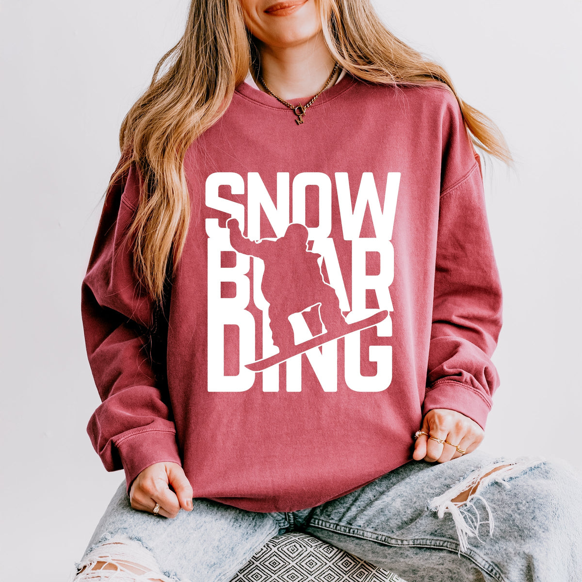 Snowboarding Silhouette Block - Women's Lightweight Garment Dyed Sweatshirt