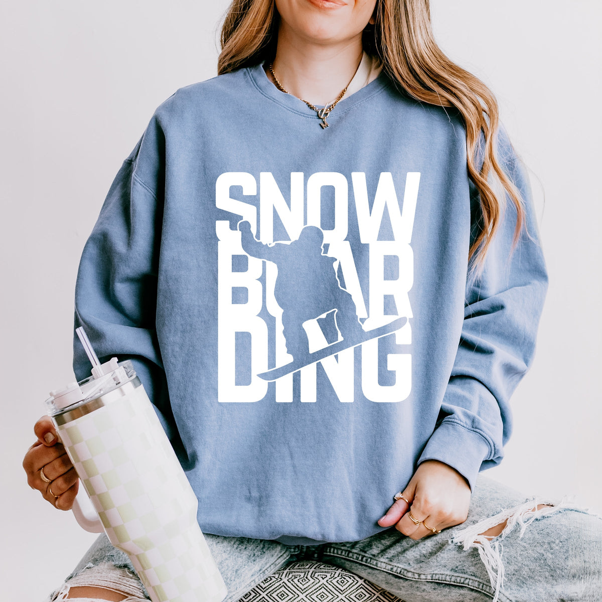 Snowboarding Silhouette Block - Women's Lightweight Garment Dyed Sweatshirt