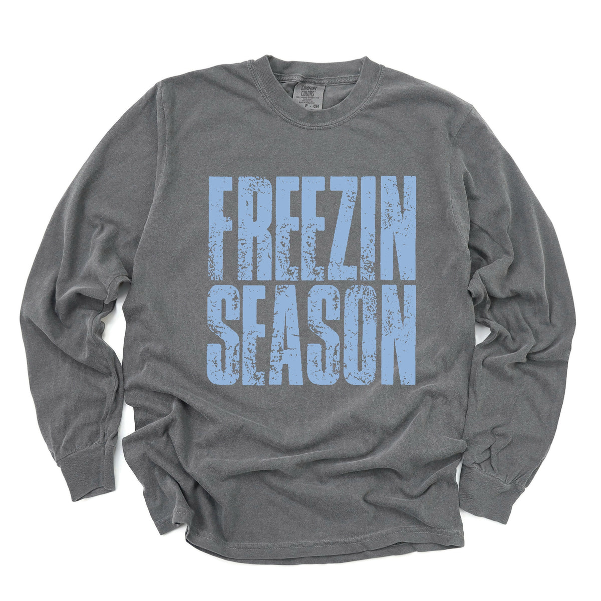 Freezin Season Block Distressed - Women's Garment Dyed Long Sleeve Graphic T-Shirt