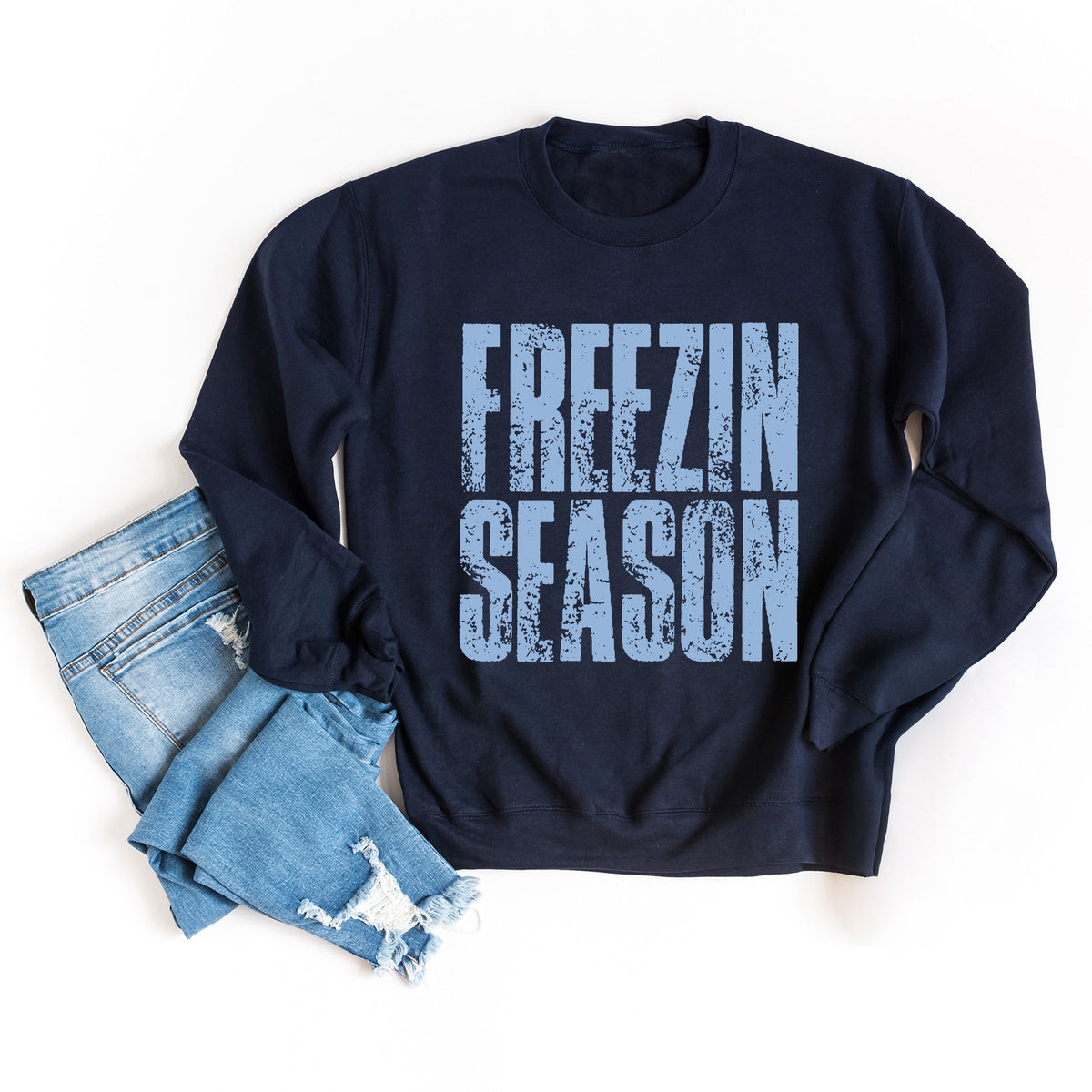 Freezin Season Block Distressed - Women's Graphic Sweatshirt