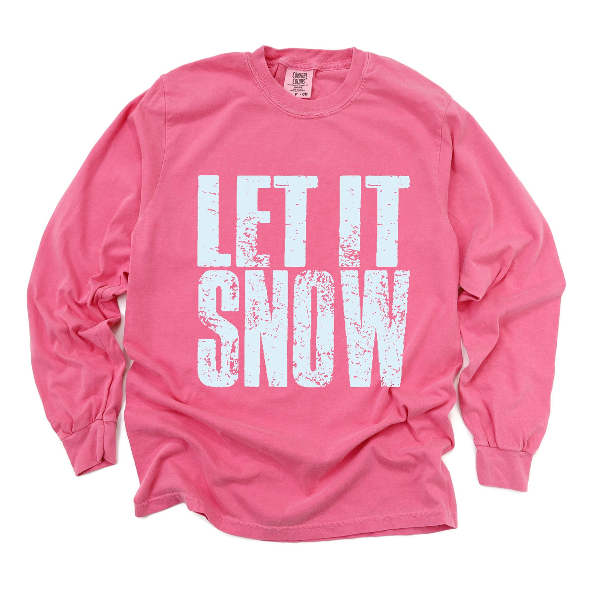 Let It Snow Block Distressed - Women's Garment Dyed Long Sleeve Graphic T-Shirt