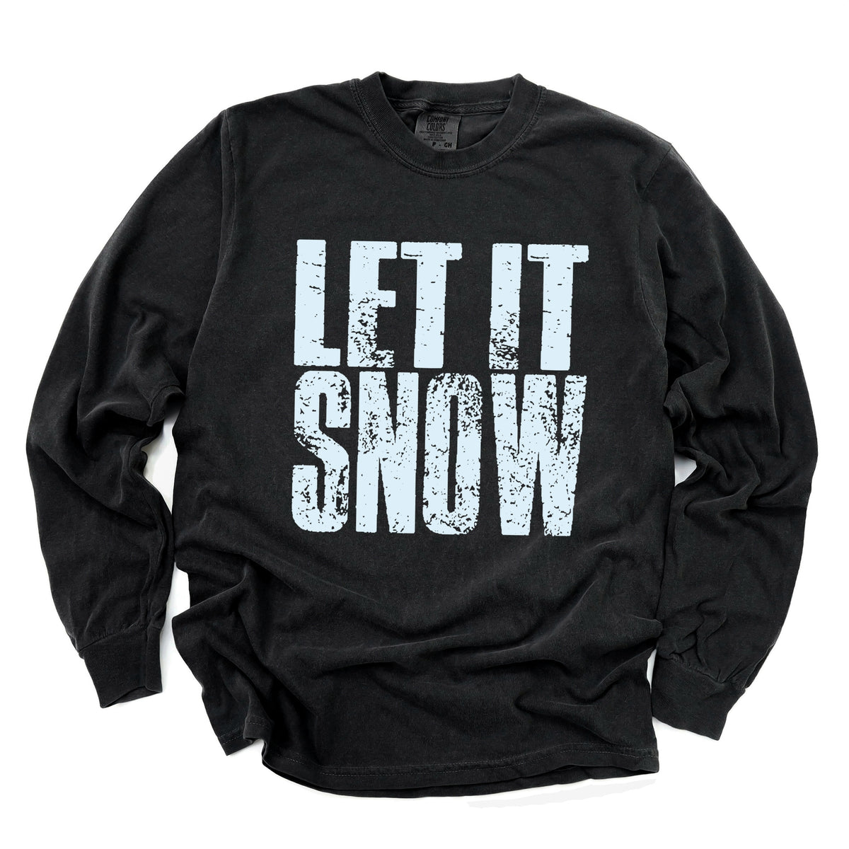 Let It Snow Block Distressed - Women's Garment Dyed Long Sleeve Graphic T-Shirt