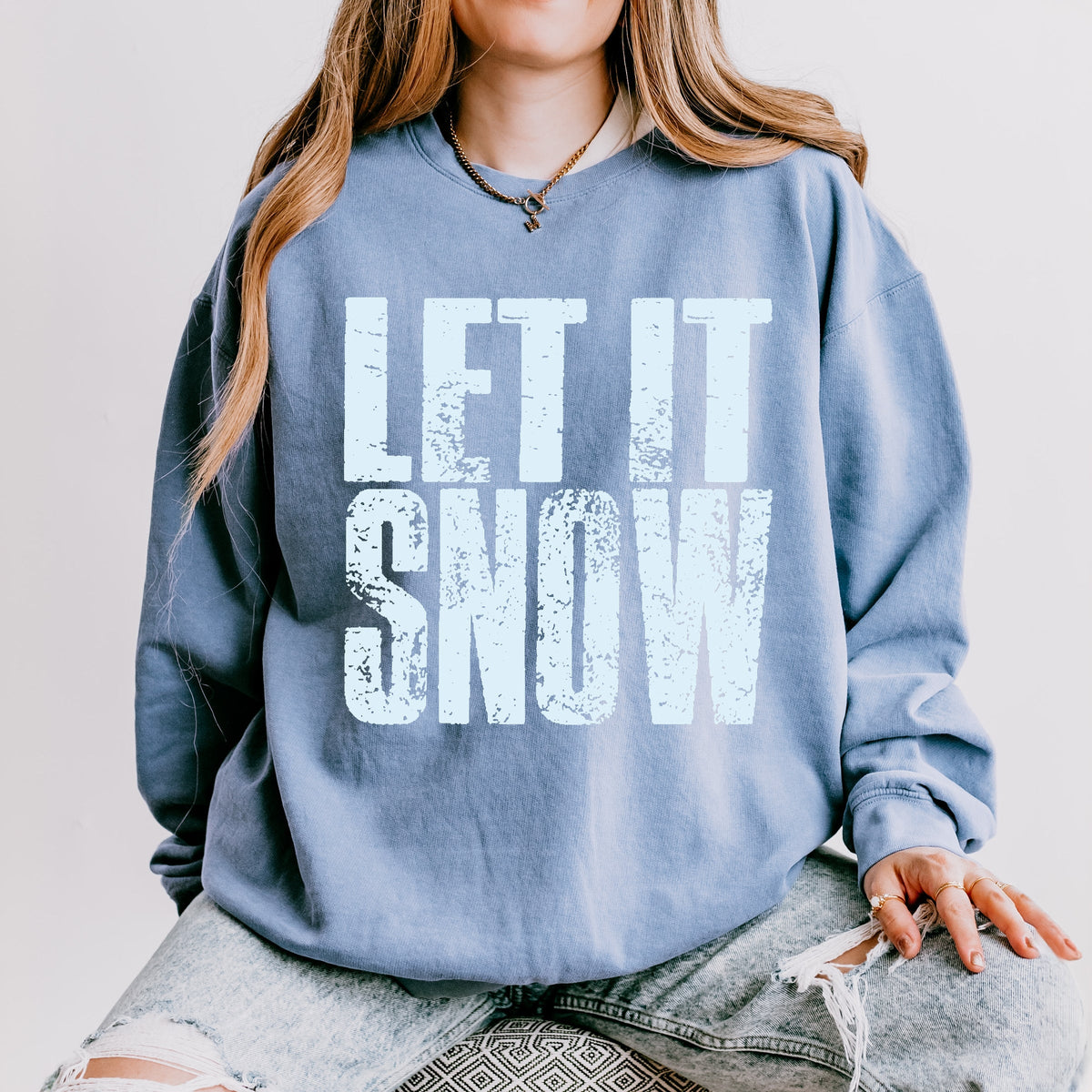 Let It Snow Block Distressed - Women's Lightweight Garment Dyed Sweatshirt