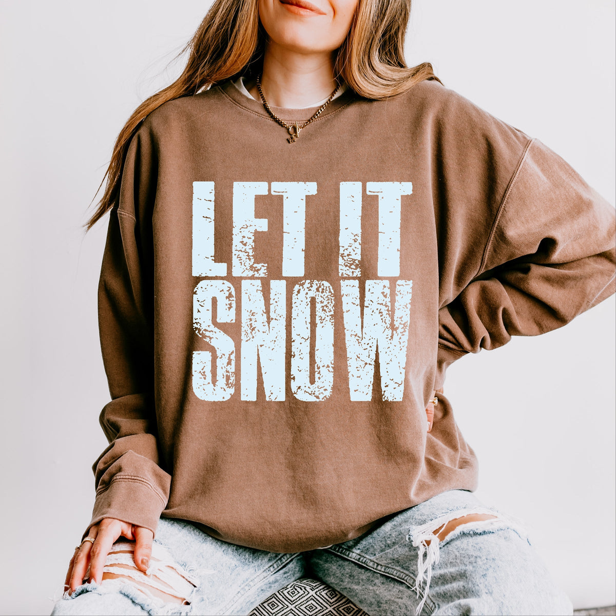 Let It Snow Block Distressed - Women's Lightweight Garment Dyed Sweatshirt