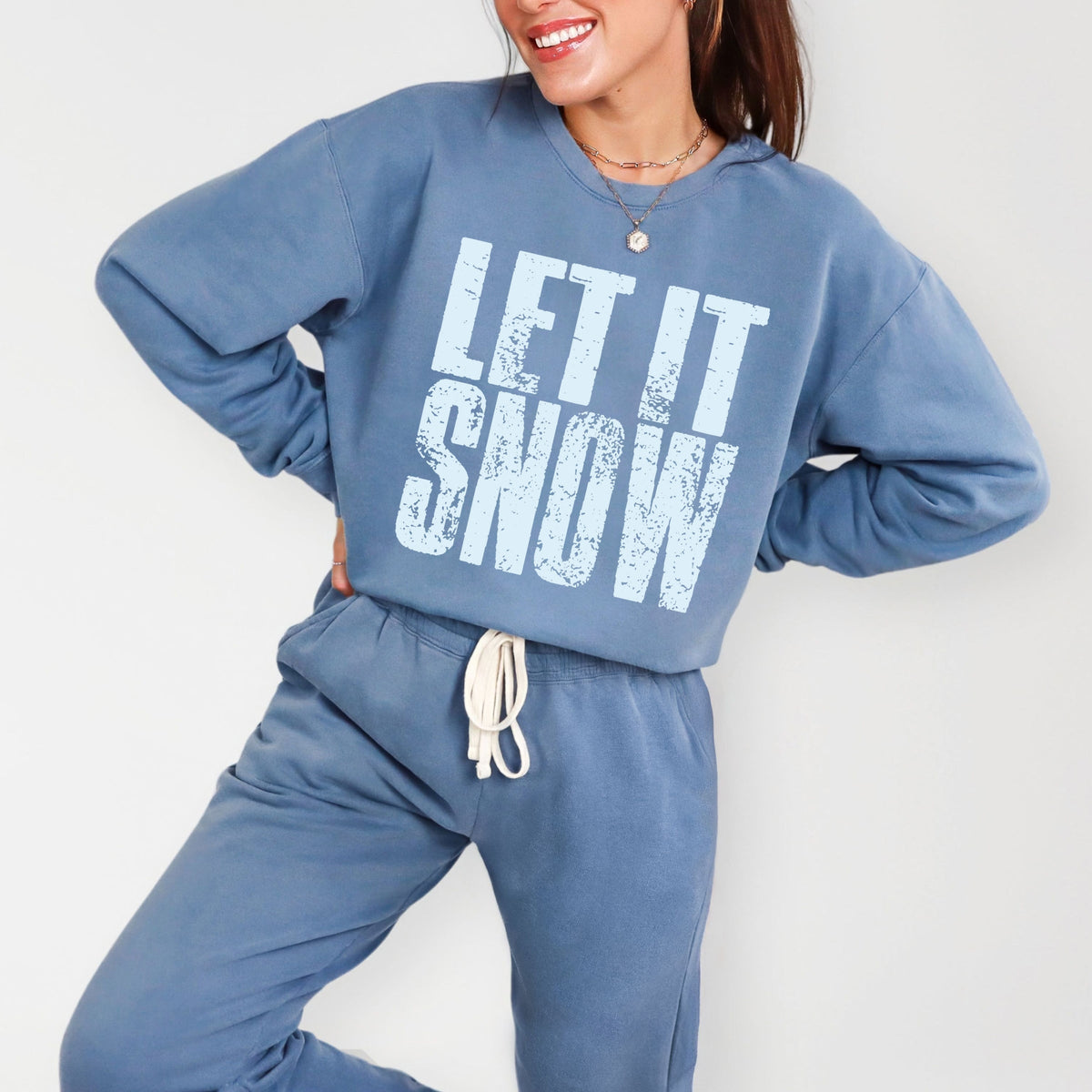 Let It Snow Block Distressed - Women's Lightweight Garment Dyed Sweatshirt