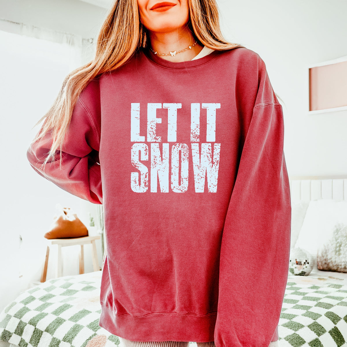 Let It Snow Block Distressed - Women's Lightweight Garment Dyed Sweatshirt