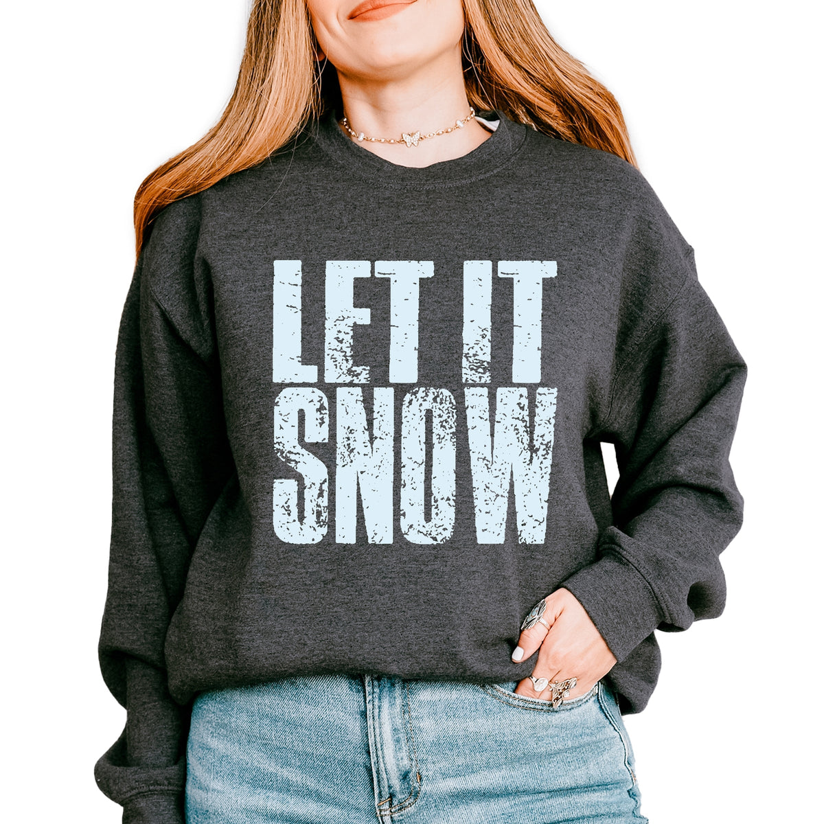 Let It Snow Block Distressed - Women's Graphic Sweatshirt