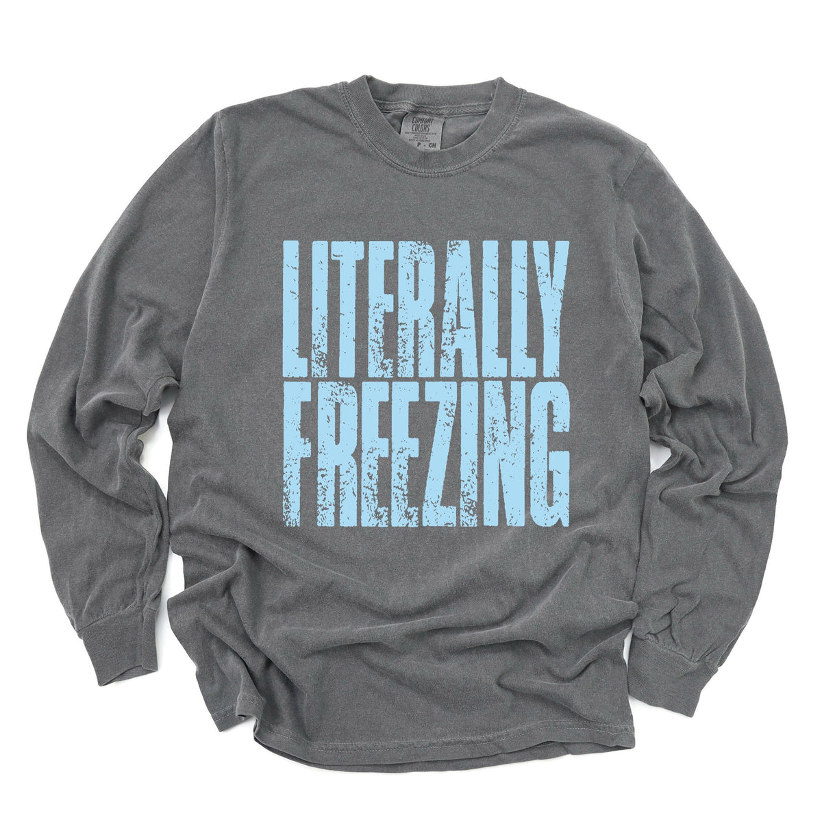 Literally Freezing Block Distressed - Women's Garment Dyed Long Sleeve Graphic T-Shirt