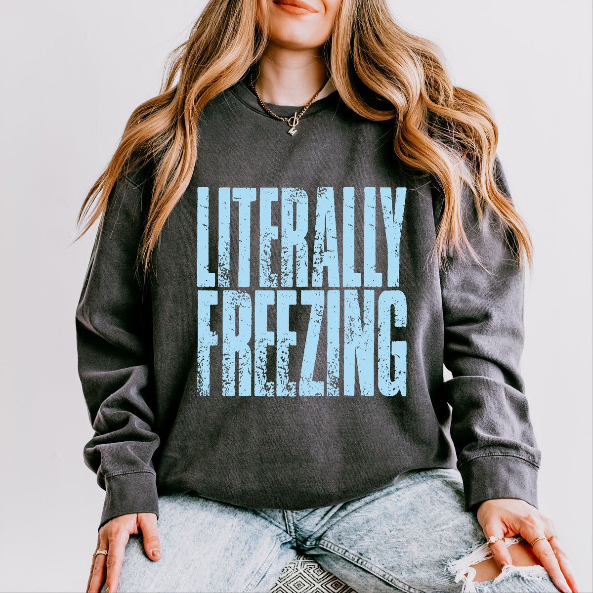 Literally Freezing Block Distressed - Women's Lightweight Garment Dyed Sweatshirt