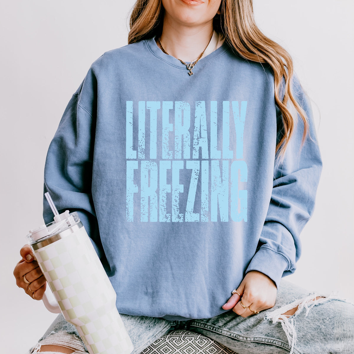 Literally Freezing Block Distressed - Women's Lightweight Garment Dyed Sweatshirt