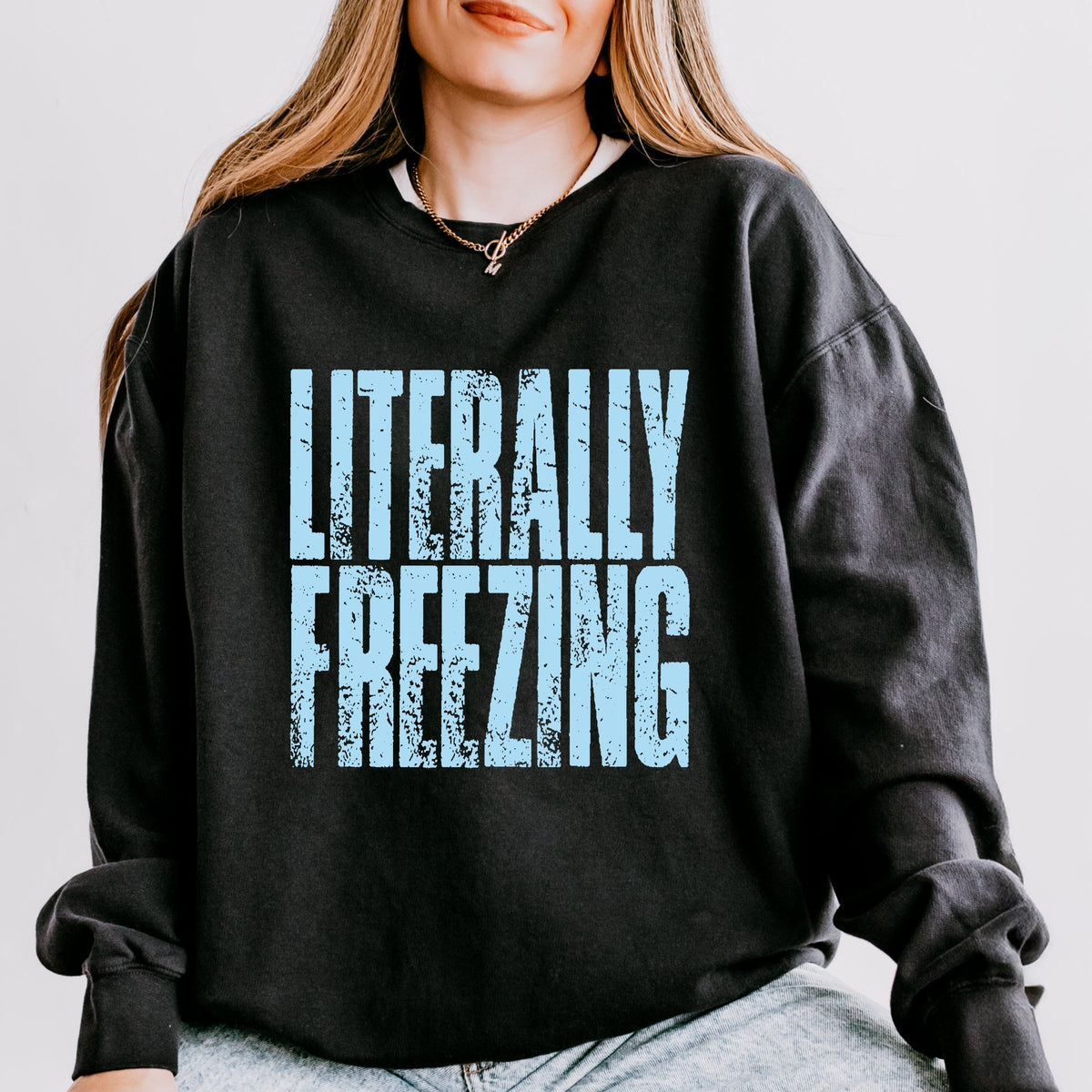 Literally Freezing Block Distressed - Women's Lightweight Garment Dyed Sweatshirt