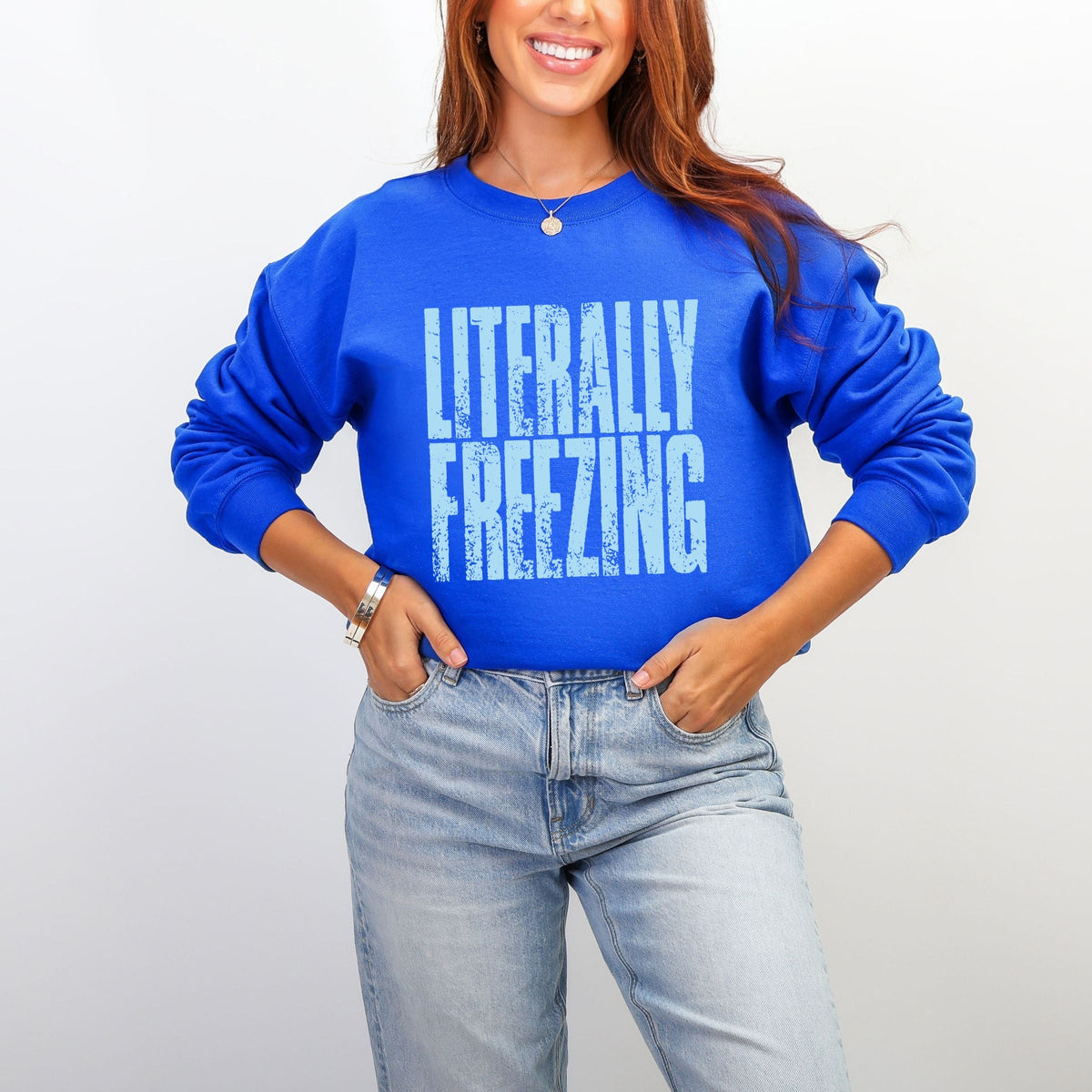 Literally Freezing Block Distressed - Women's Graphic Sweatshirt