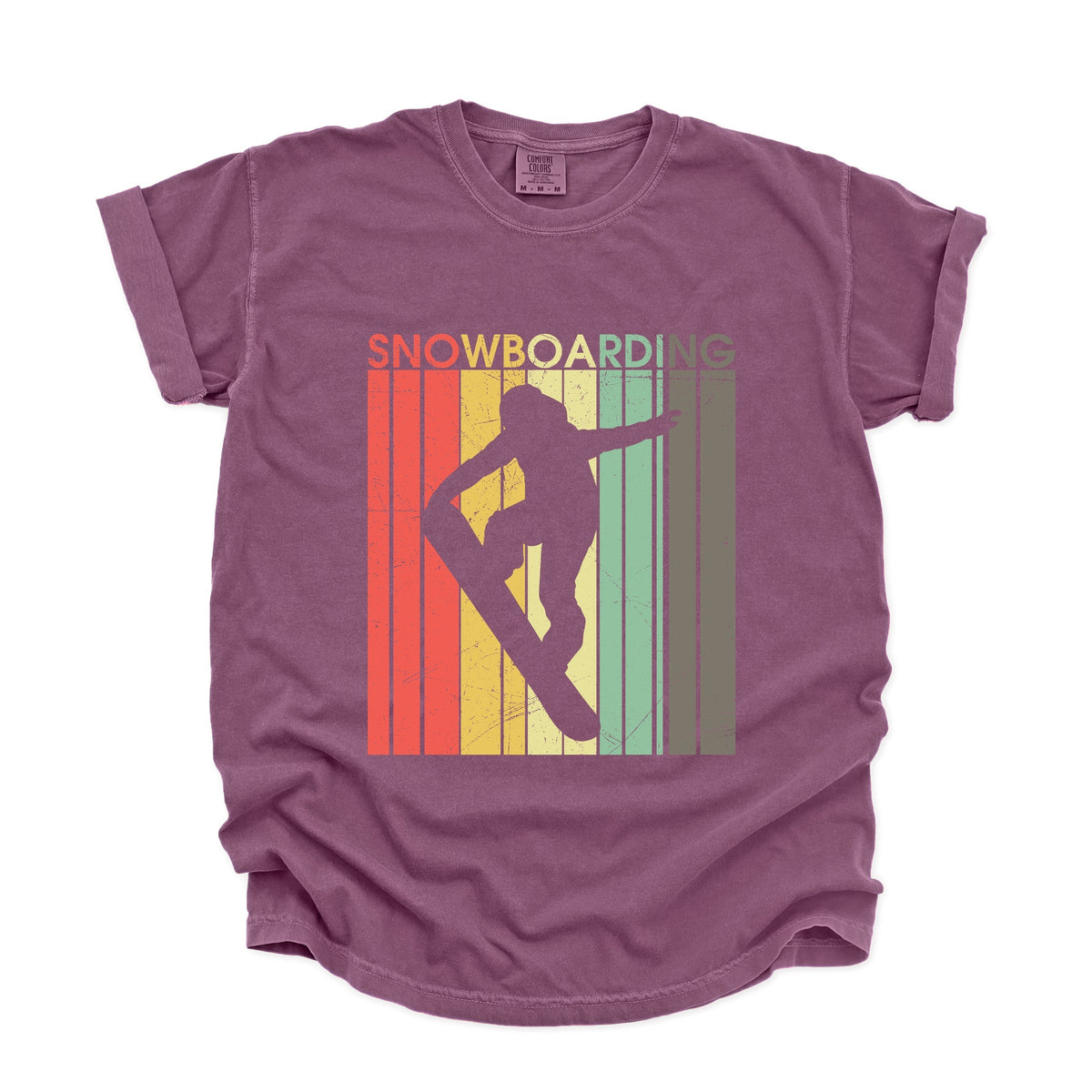 Snowboarding Silhouette Colorful Lines - Women's Garment Dyed Graphic T-Shirt