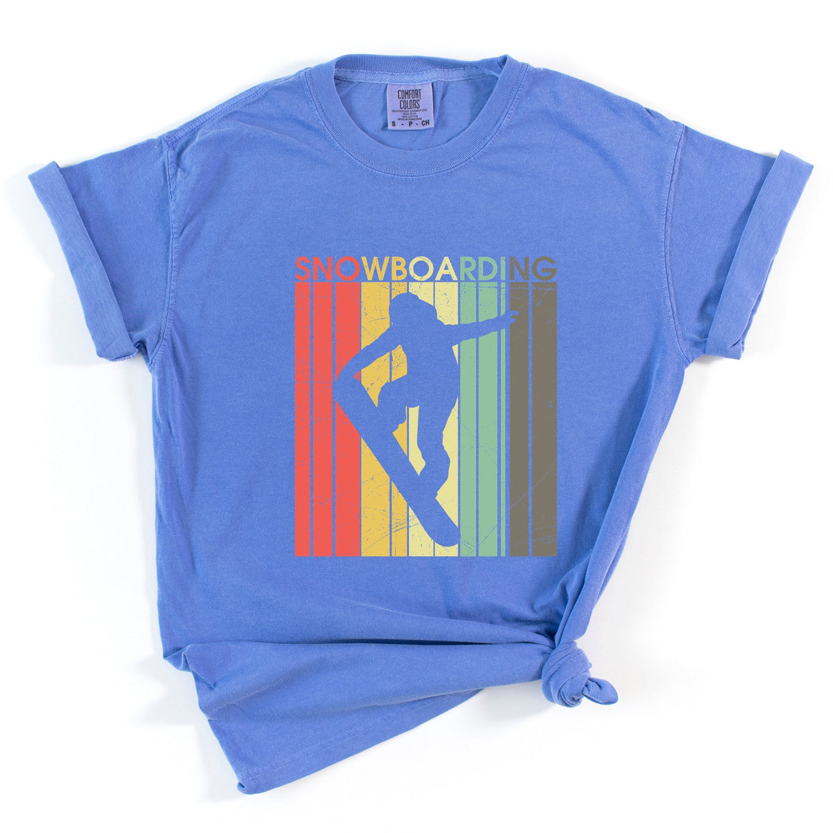 Snowboarding Silhouette Colorful Lines - Women's Garment Dyed Graphic T-Shirt