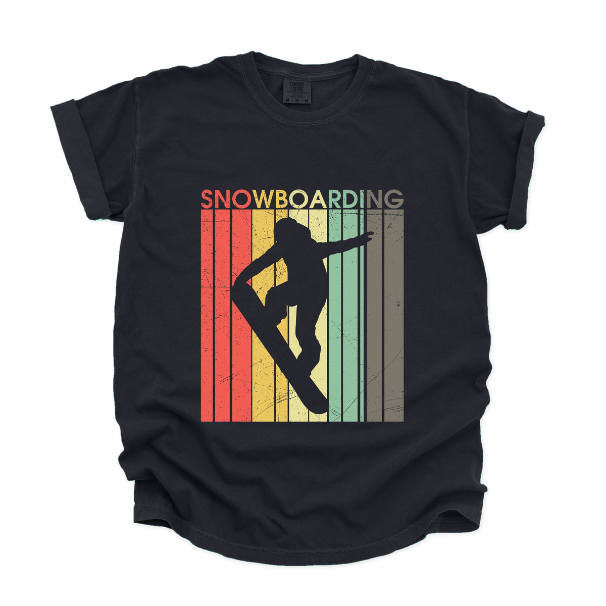Snowboarding Silhouette Colorful Lines - Women's Garment Dyed Graphic T-Shirt