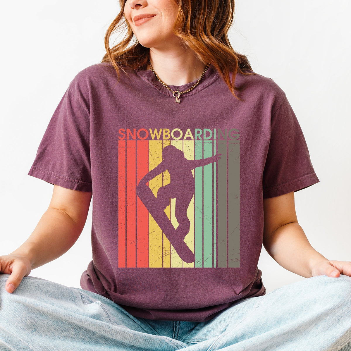 Snowboarding Silhouette Colorful Lines - Women's Garment Dyed Graphic T-Shirt
