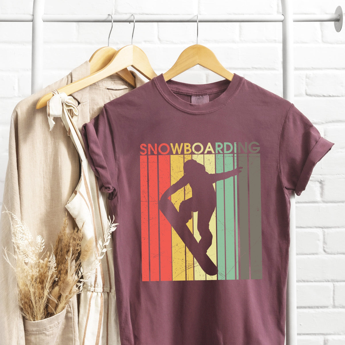 Snowboarding Silhouette Colorful Lines - Women's Garment Dyed Graphic T-Shirt