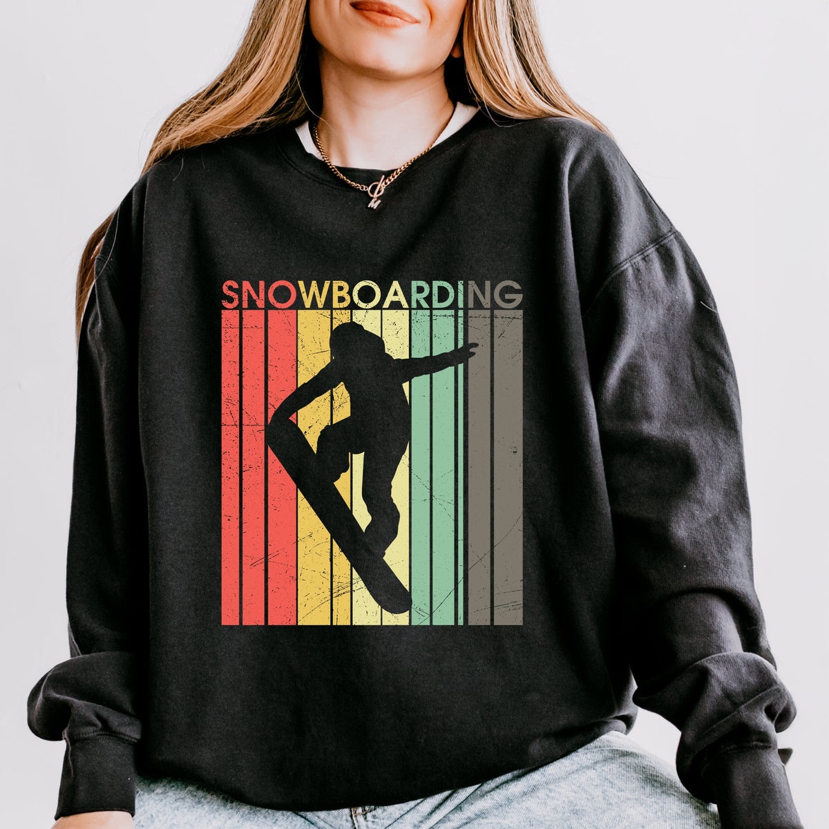 Snowboarding Silhouette Colorful Lines - Women's Lightweight Garment Dyed Sweatshirt
