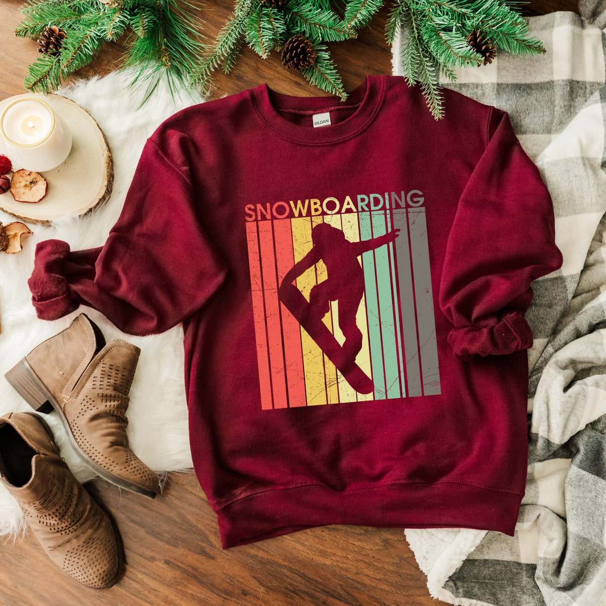Snowboarding Silhouette Colorful Lines - Women's Graphic Sweatshirt