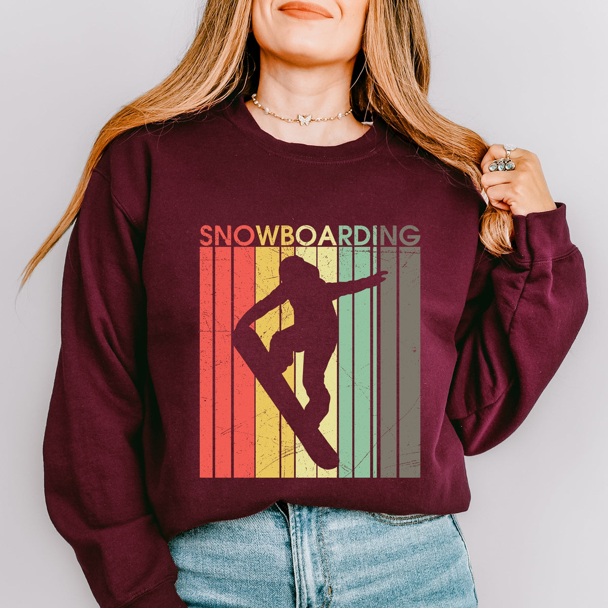 Snowboarding Silhouette Colorful Lines - Women's Graphic Sweatshirt