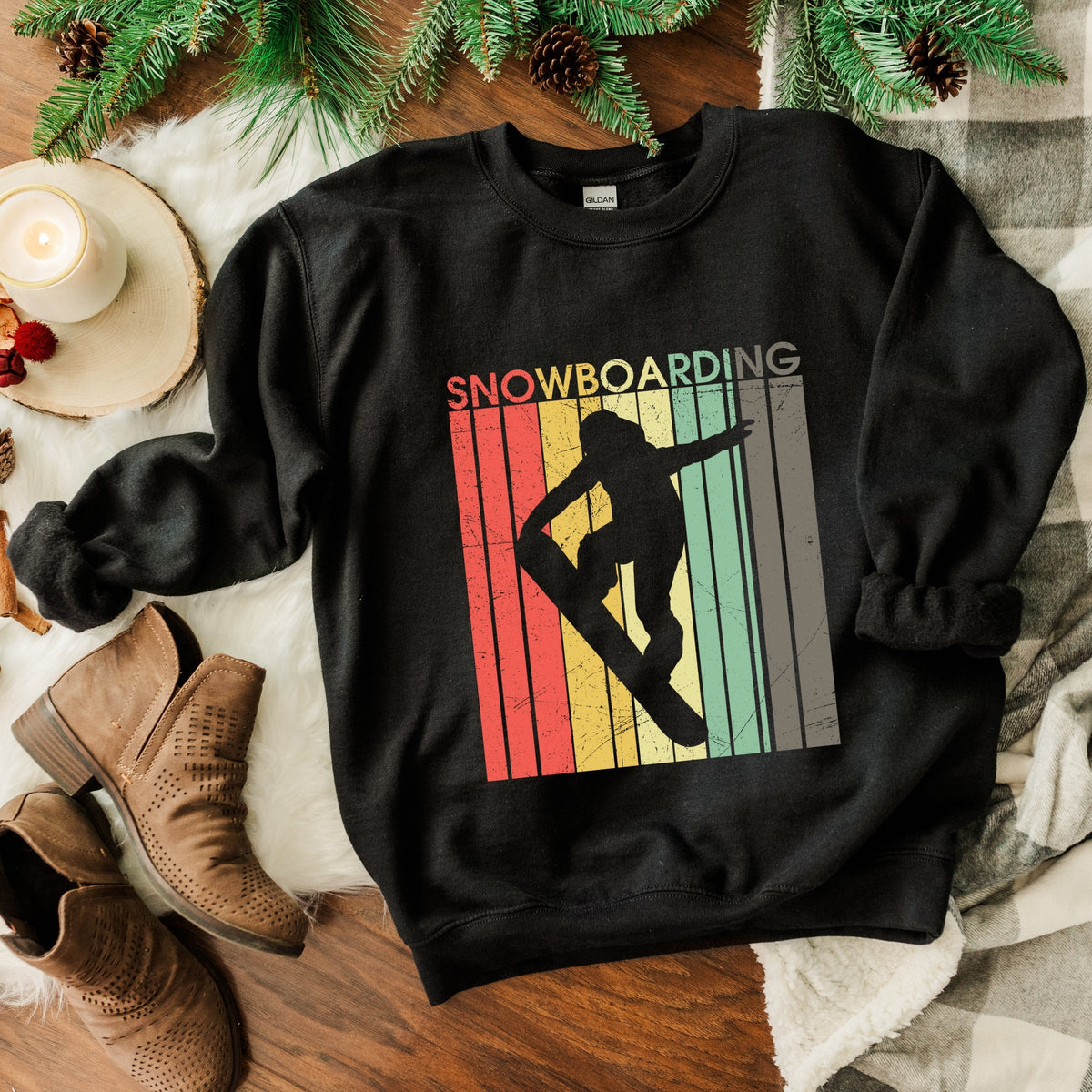 Snowboarding Silhouette Colorful Lines - Women's Graphic Sweatshirt