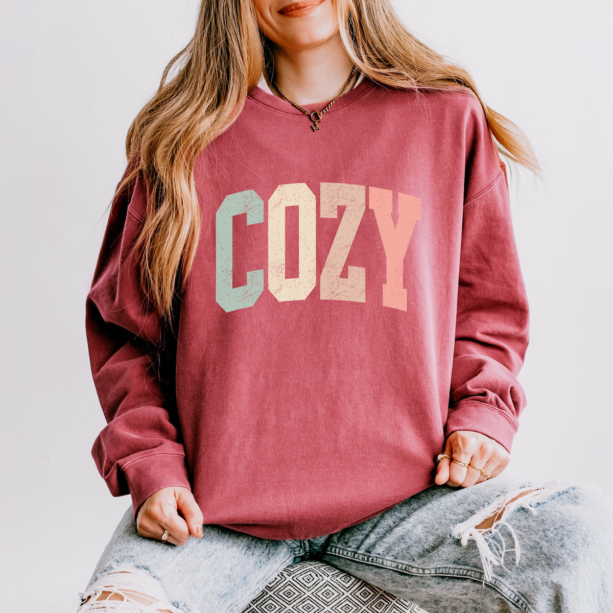 Cozy Arched Pastel - Women's Lightweight Garment Dyed Sweatshirt