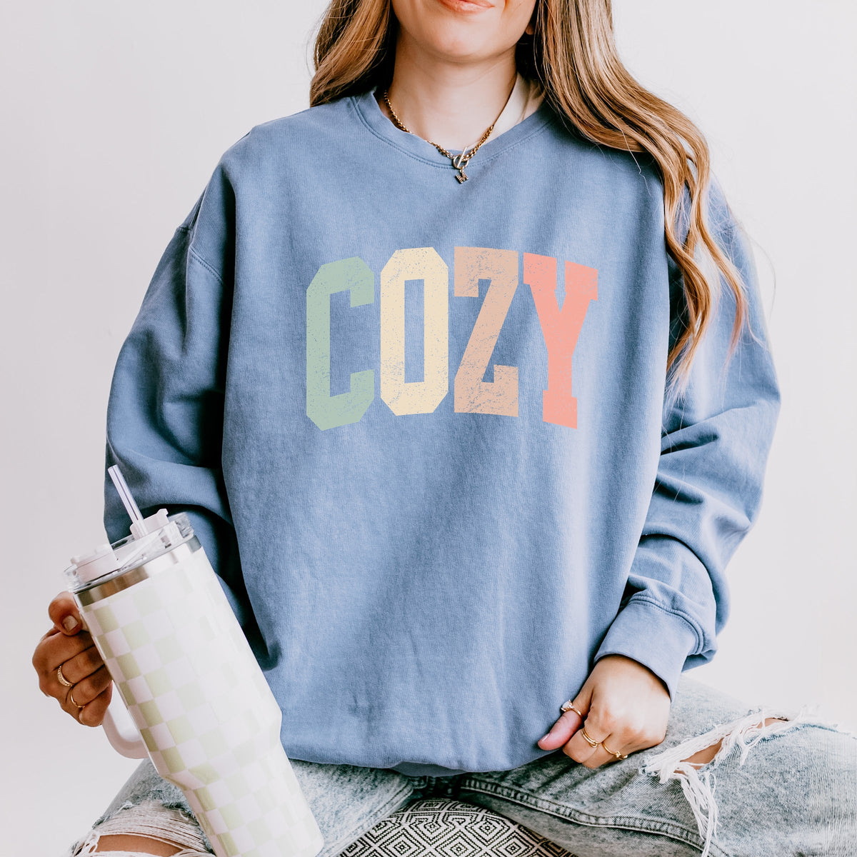 Cozy Arched Pastel - Women's Lightweight Garment Dyed Sweatshirt