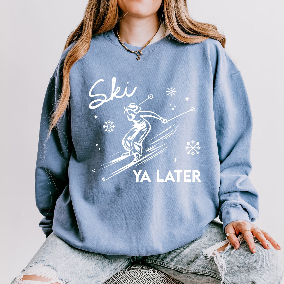 Ski Ya Later Snowflake - Women's Lightweight Garment Dyed Sweatshirt