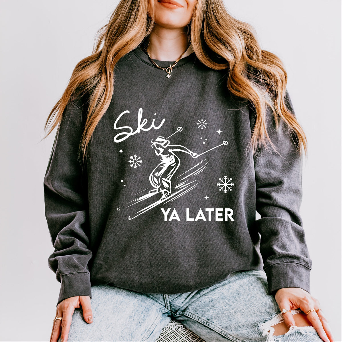 Ski Ya Later Snowflake - Women's Lightweight Garment Dyed Sweatshirt