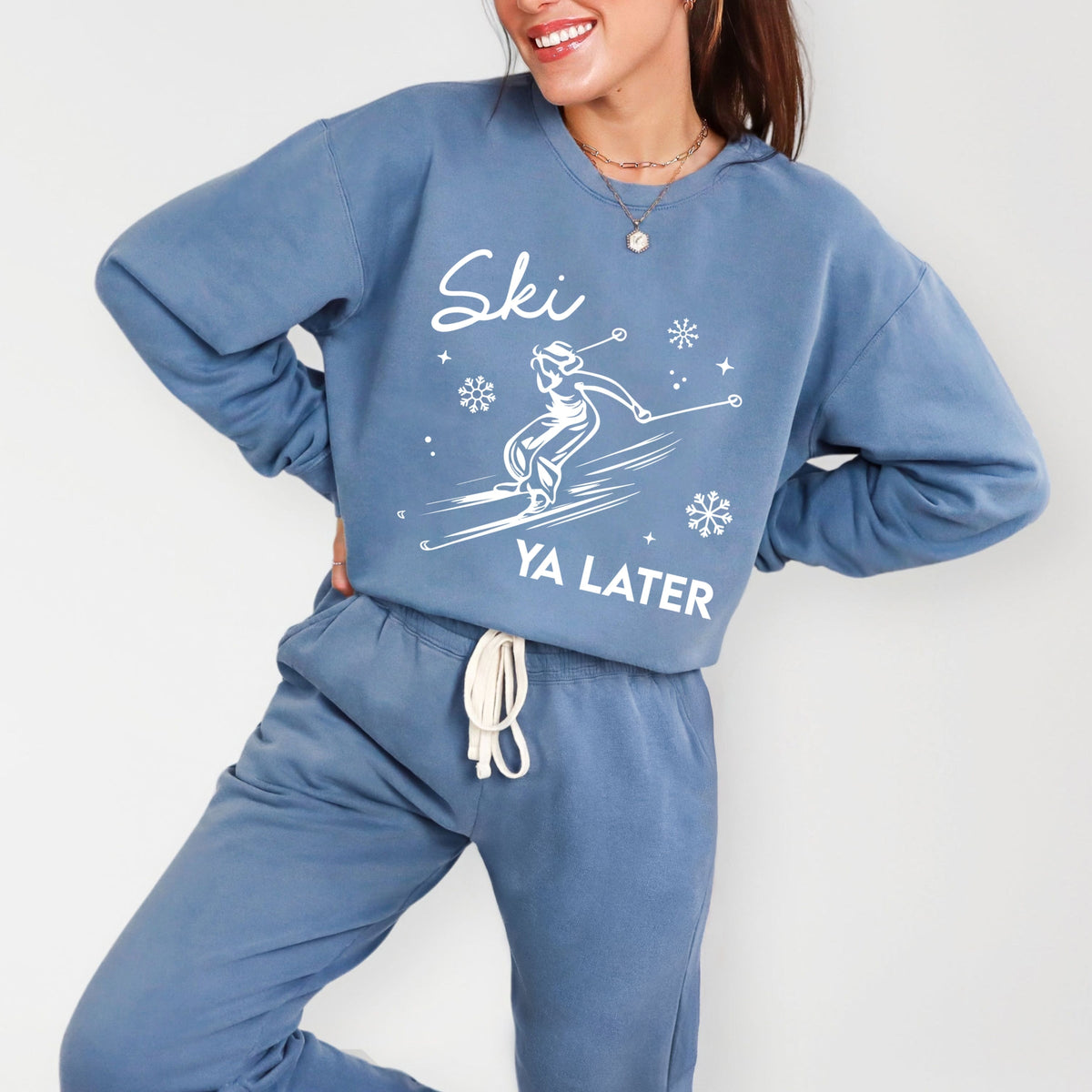 Ski Ya Later Snowflake - Women's Lightweight Garment Dyed Sweatshirt