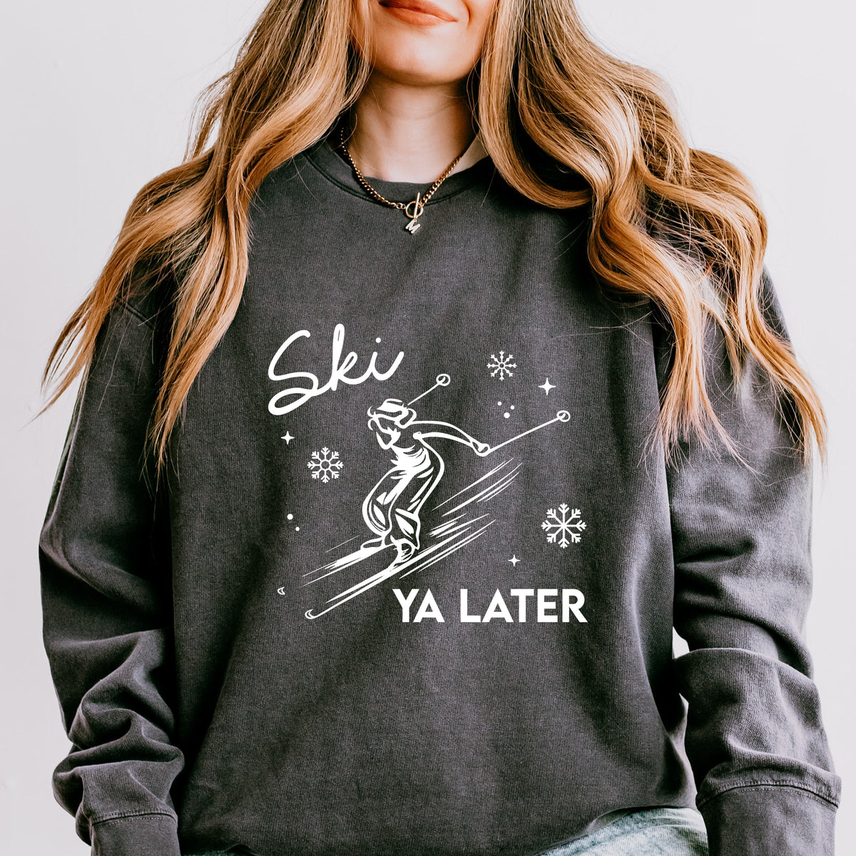 Ski Ya Later Snowflake - Women's Lightweight Garment Dyed Sweatshirt