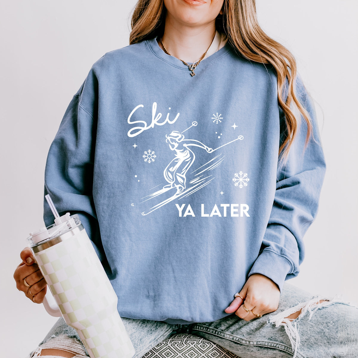 Ski Ya Later Snowflake - Women's Lightweight Garment Dyed Sweatshirt
