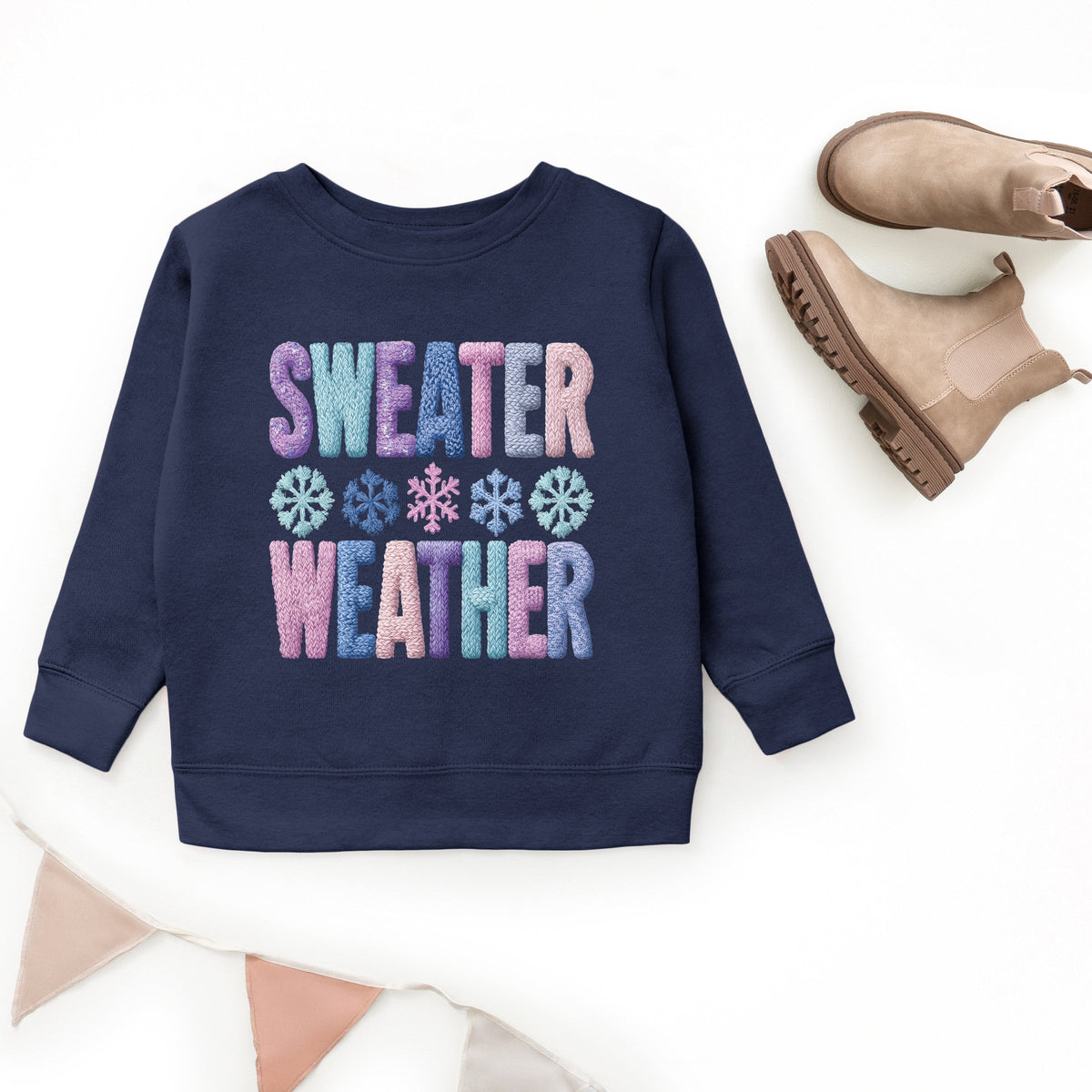 Sweater Weather Snowflake Knit Print - Youth Graphic Sweatshirt