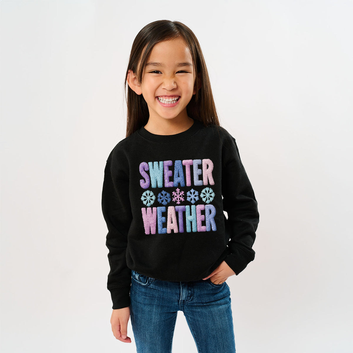 Sweater Weather Snowflake Knit Print - Youth Graphic Sweatshirt