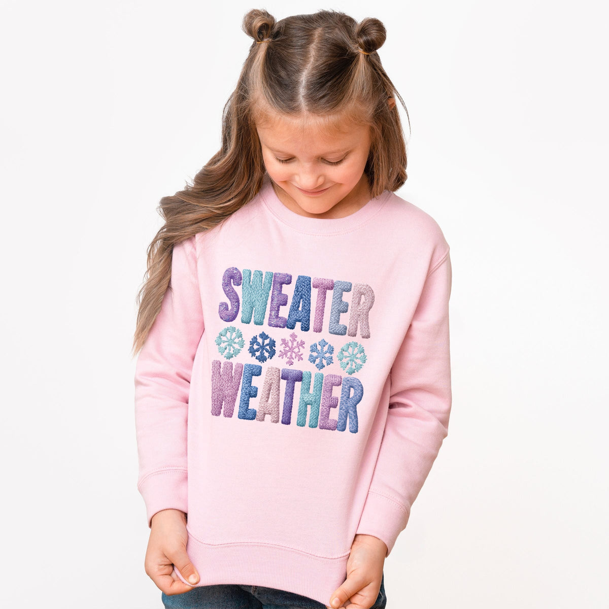 Sweater Weather Snowflake Knit Print - Youth Graphic Sweatshirt