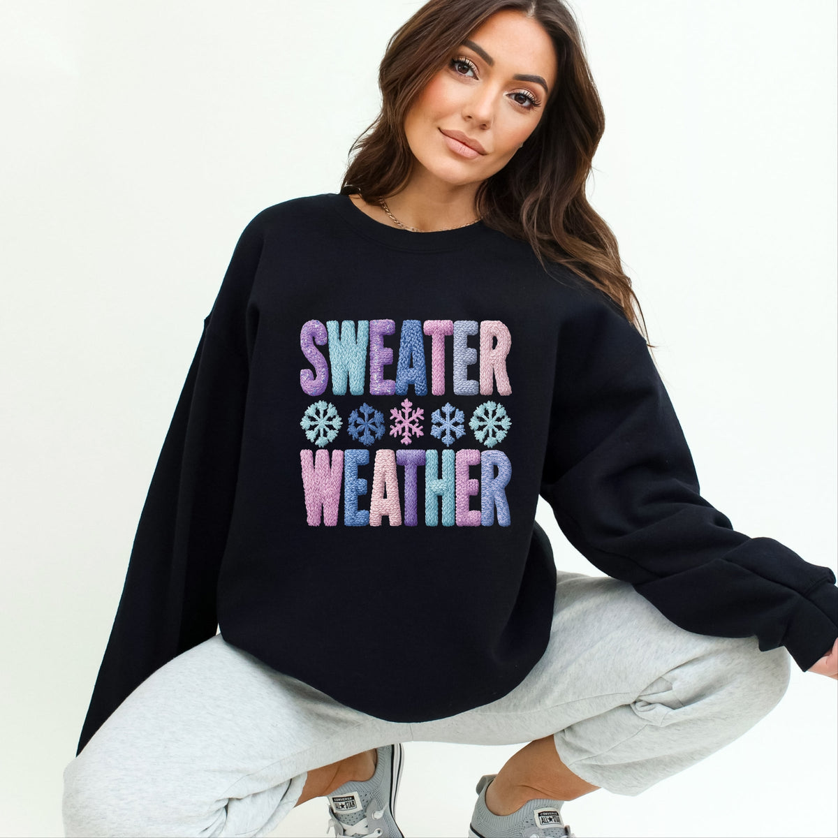 Sweater Weather Snowflake Knit Print -  Women's Graphic Sweatshirt