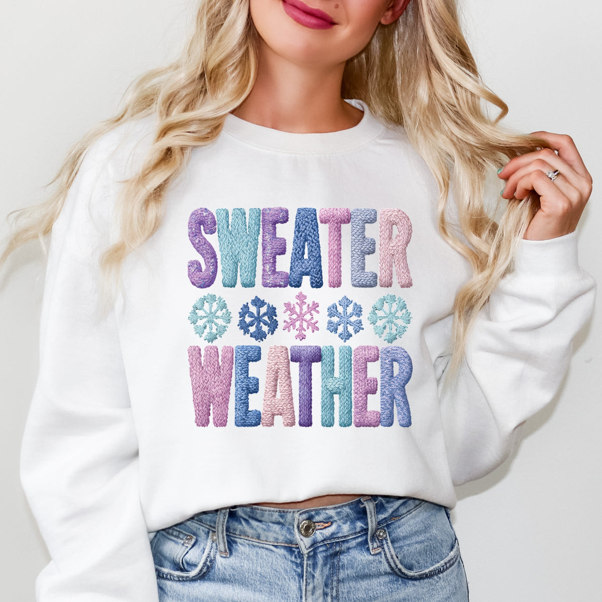 Sweater Weather Snowflake Knit Print -  Women's Graphic Sweatshirt