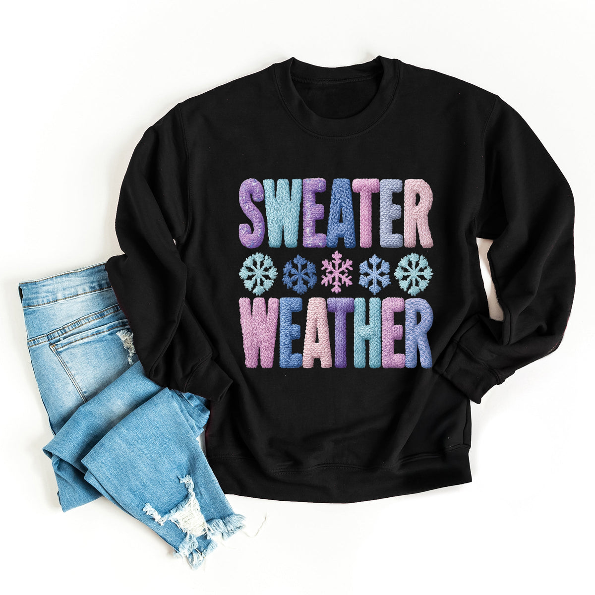 Sweater Weather Snowflake Knit Print -  Women's Graphic Sweatshirt