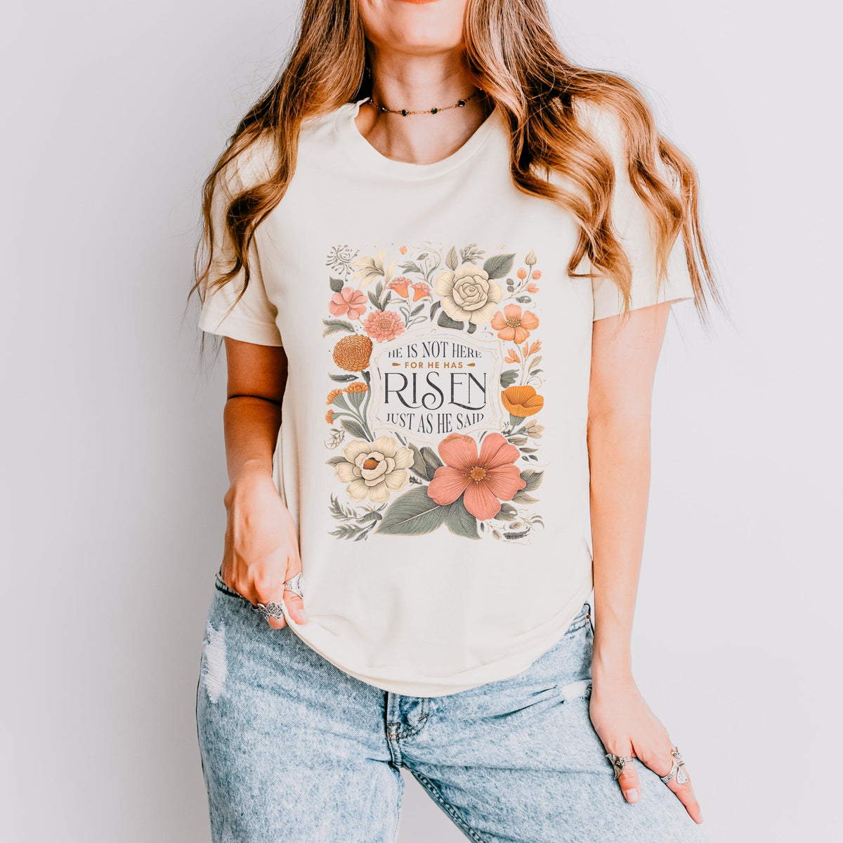 He Has Risen Distressed Floral - Women's Short Sleeve Graphic T-Shirt
