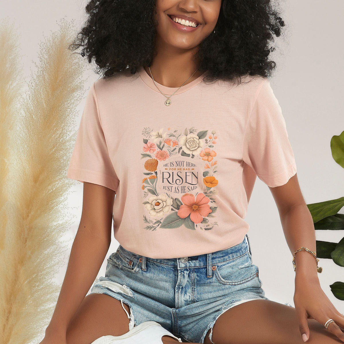 He Has Risen Distressed Floral - Women's Short Sleeve Graphic T-Shirt