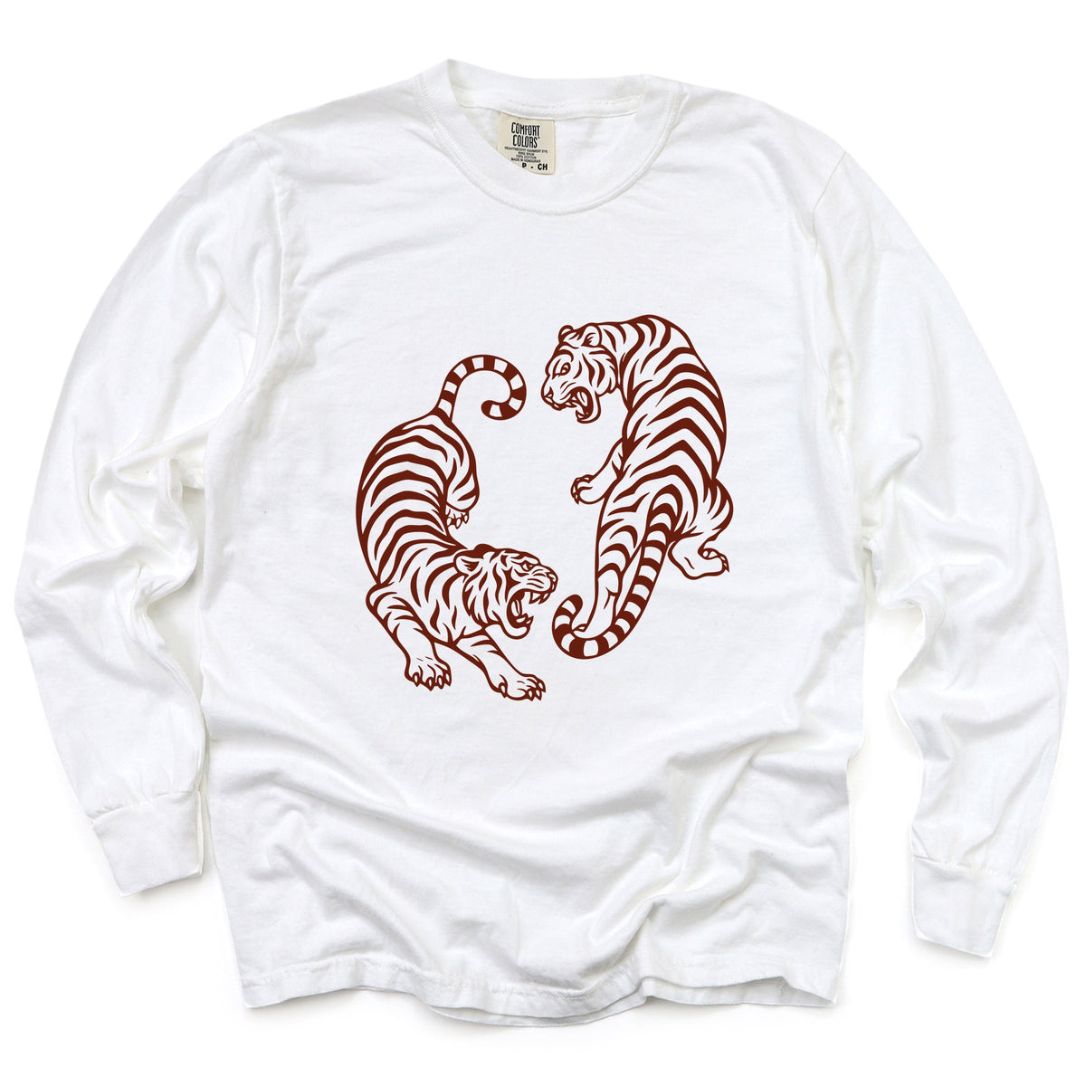 Two Tigers - Women's Garment Dyed Long Sleeve Graphic T-Shirt