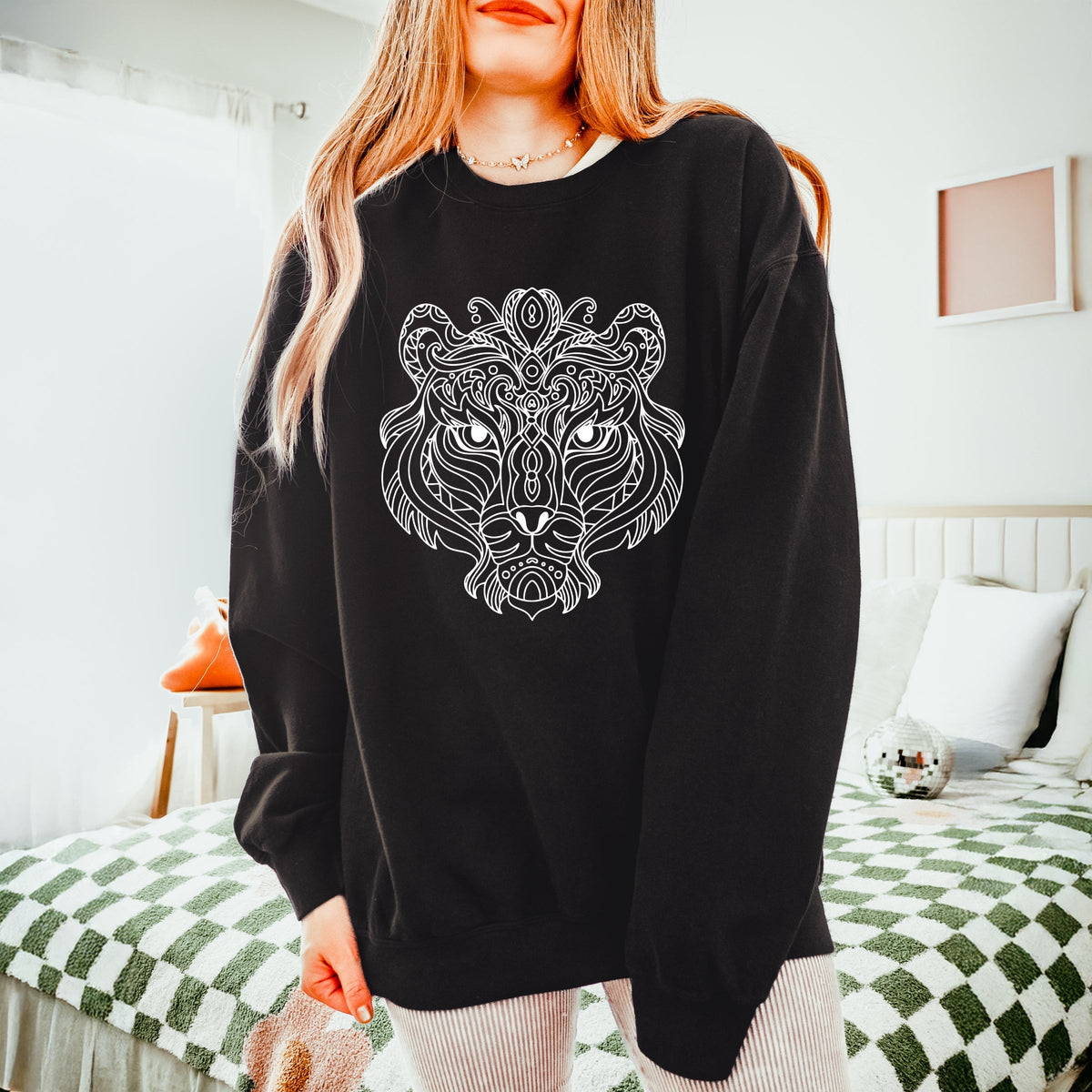 Tiger Face Mandala - Women's Lightweight Garment Dyed Sweatshirt