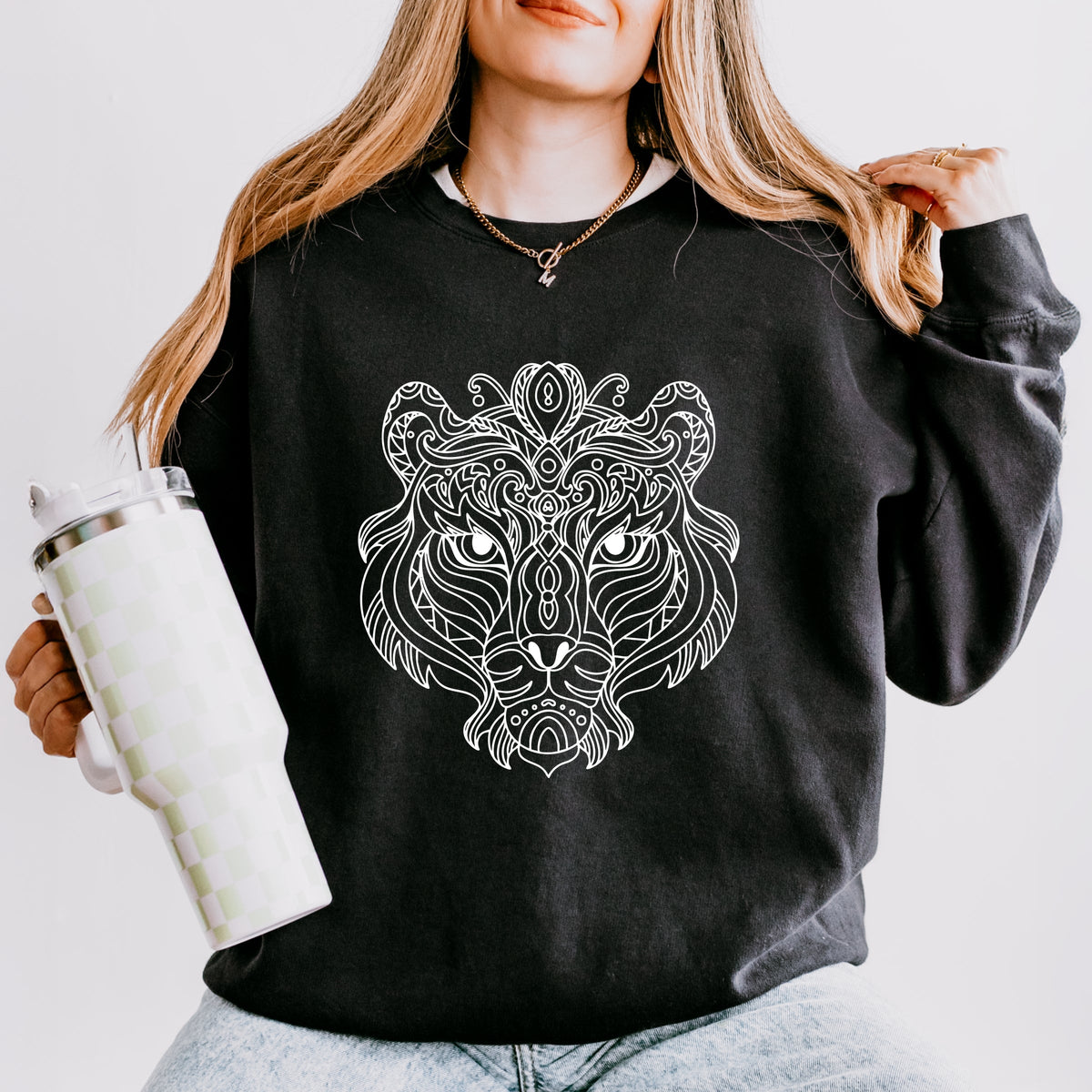 Tiger Face Mandala - Women's Lightweight Garment Dyed Sweatshirt
