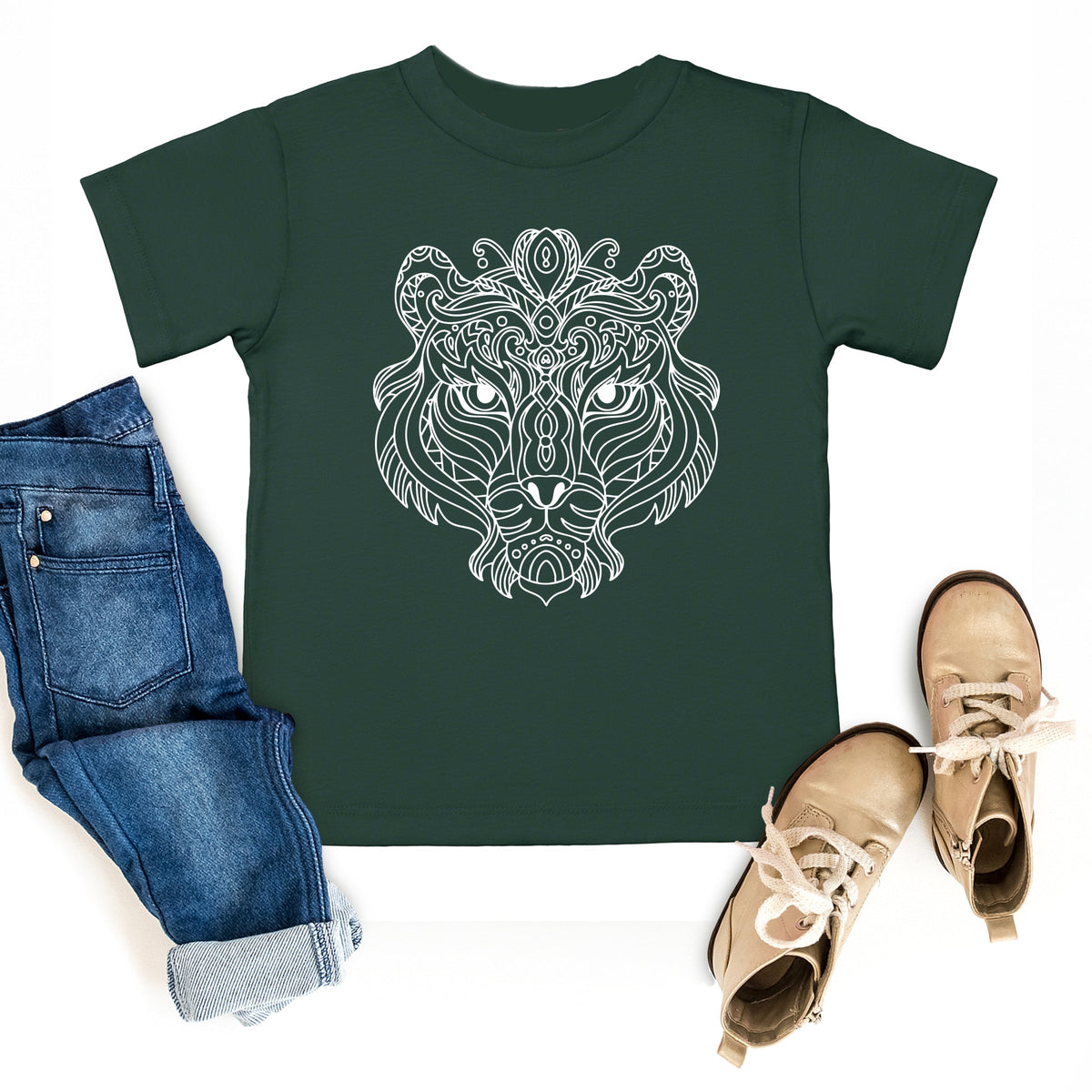 Tiger Face Mandala - Toddler Short Sleeve Graphic T-Shirt