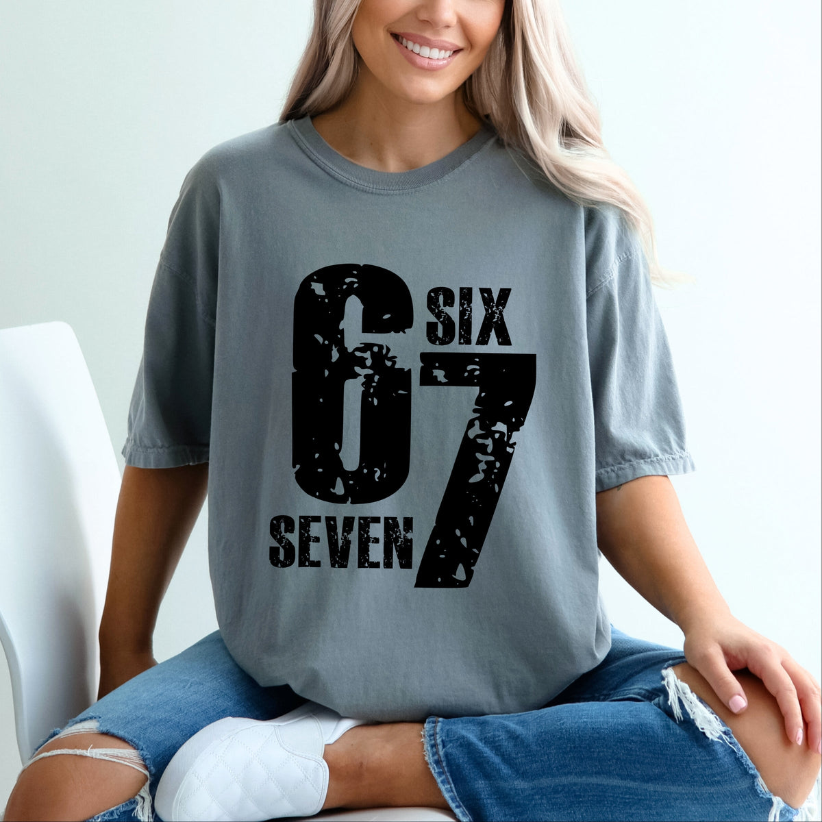 Six Seven Distressed - Women's Garment Dyed Graphic T-Shirt