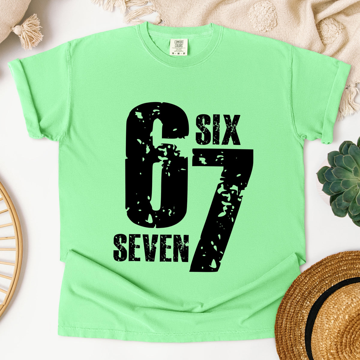 Six Seven Distressed - Women's Garment Dyed Graphic T-Shirt