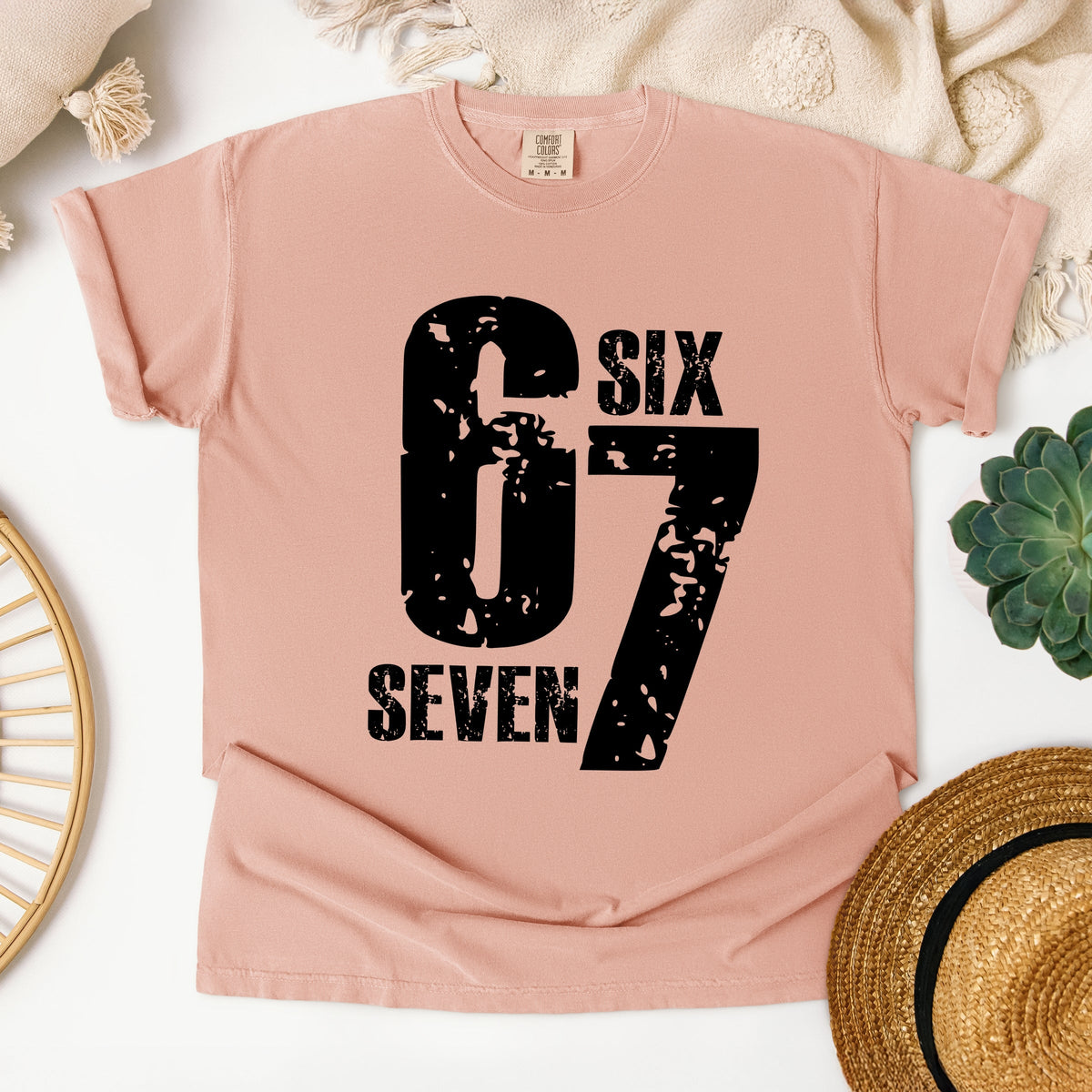 Six Seven Distressed - Women's Garment Dyed Graphic T-Shirt