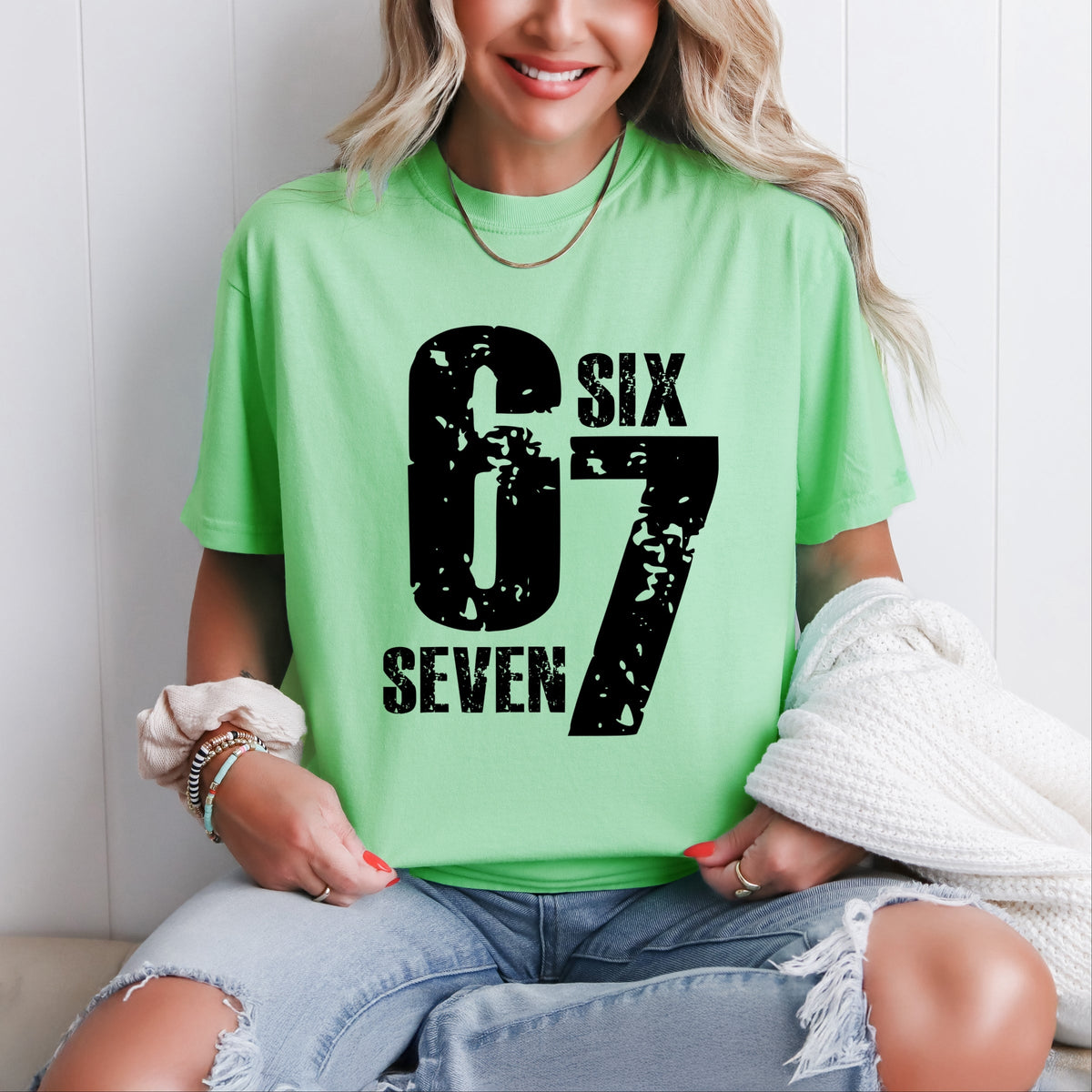 Six Seven Distressed - Women's Garment Dyed Graphic T-Shirt