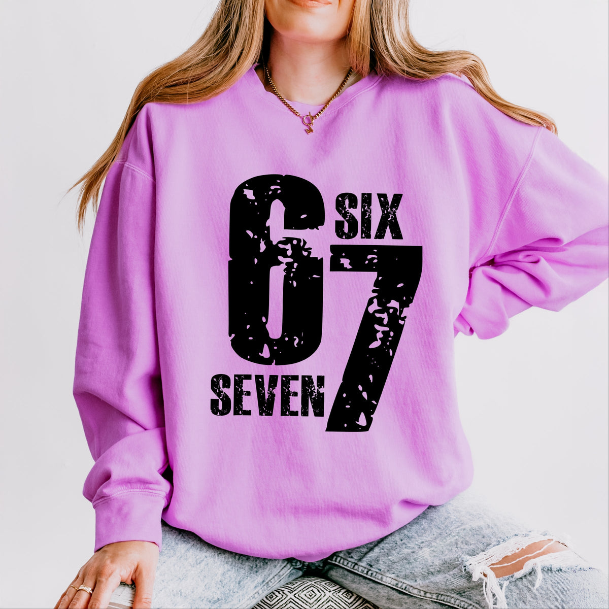 Six Seven Distressed - Women's Lightweight Garment Dyed Sweatshirt